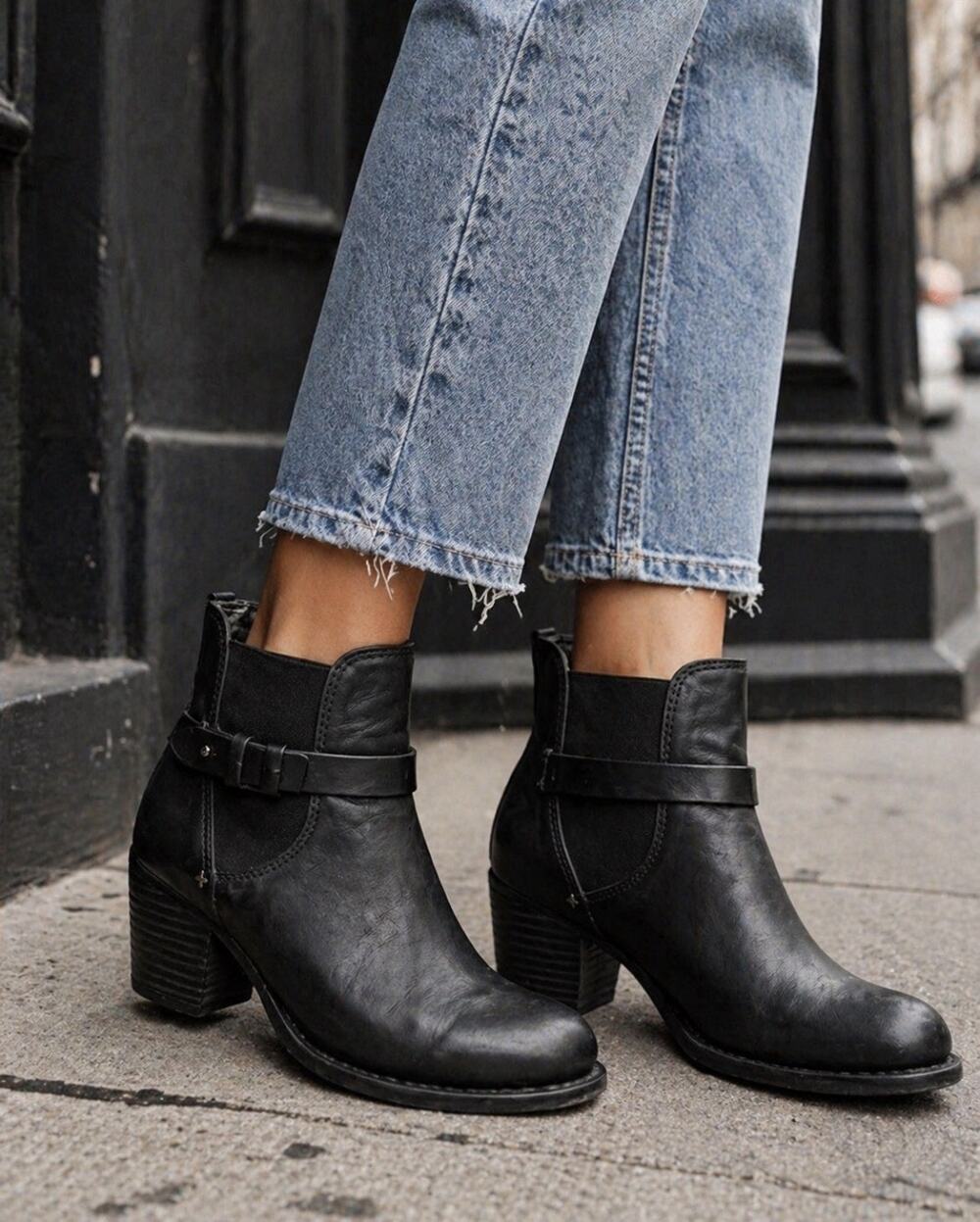 Rag & Bone Durham Black Leather Ankle Boots Heeled Booties 38/8 Moto Biker